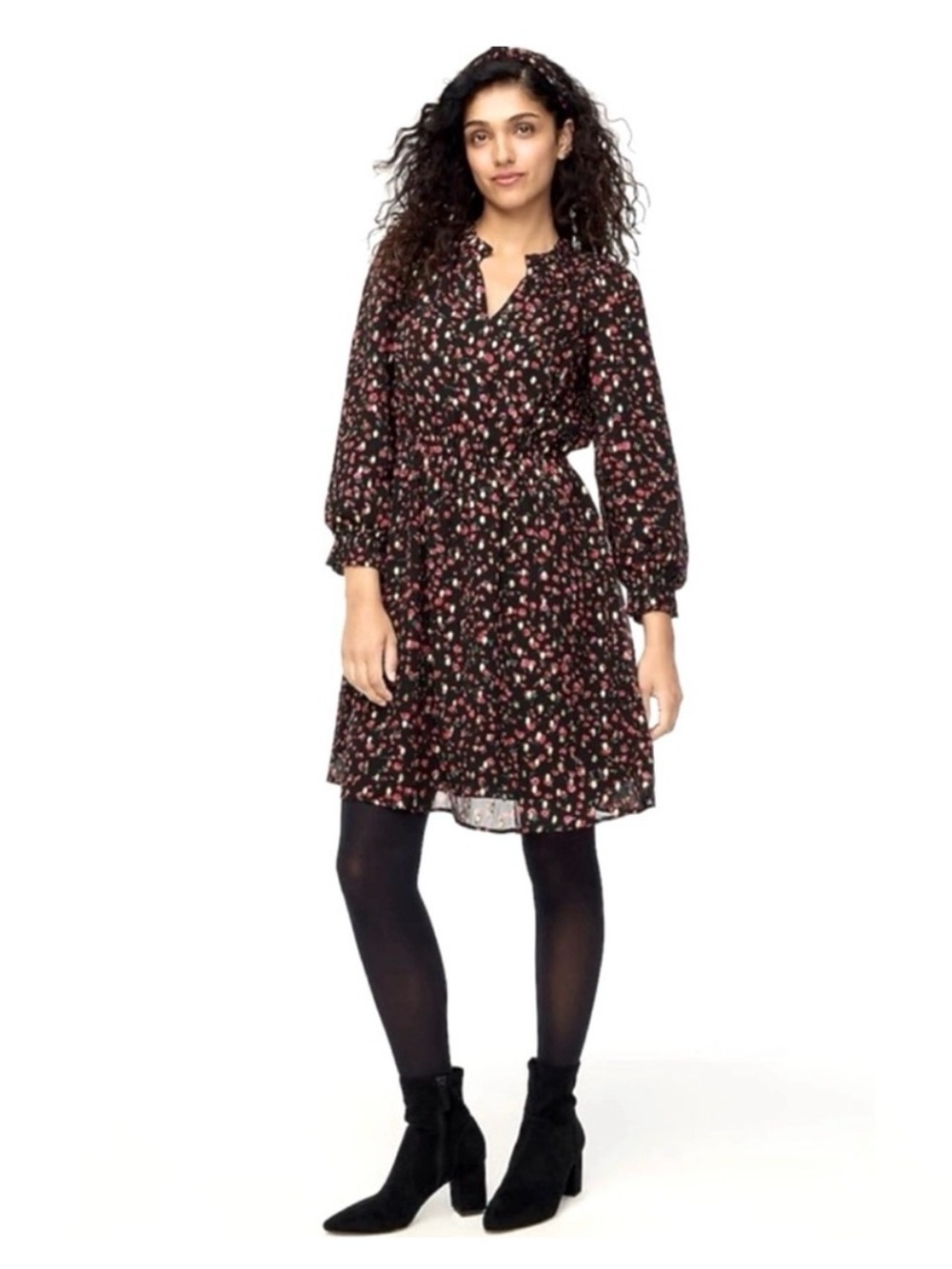 Perfect J Crew Ruffleneck Chiffon Floral and Gold Dot Long Sleeve Dress 6